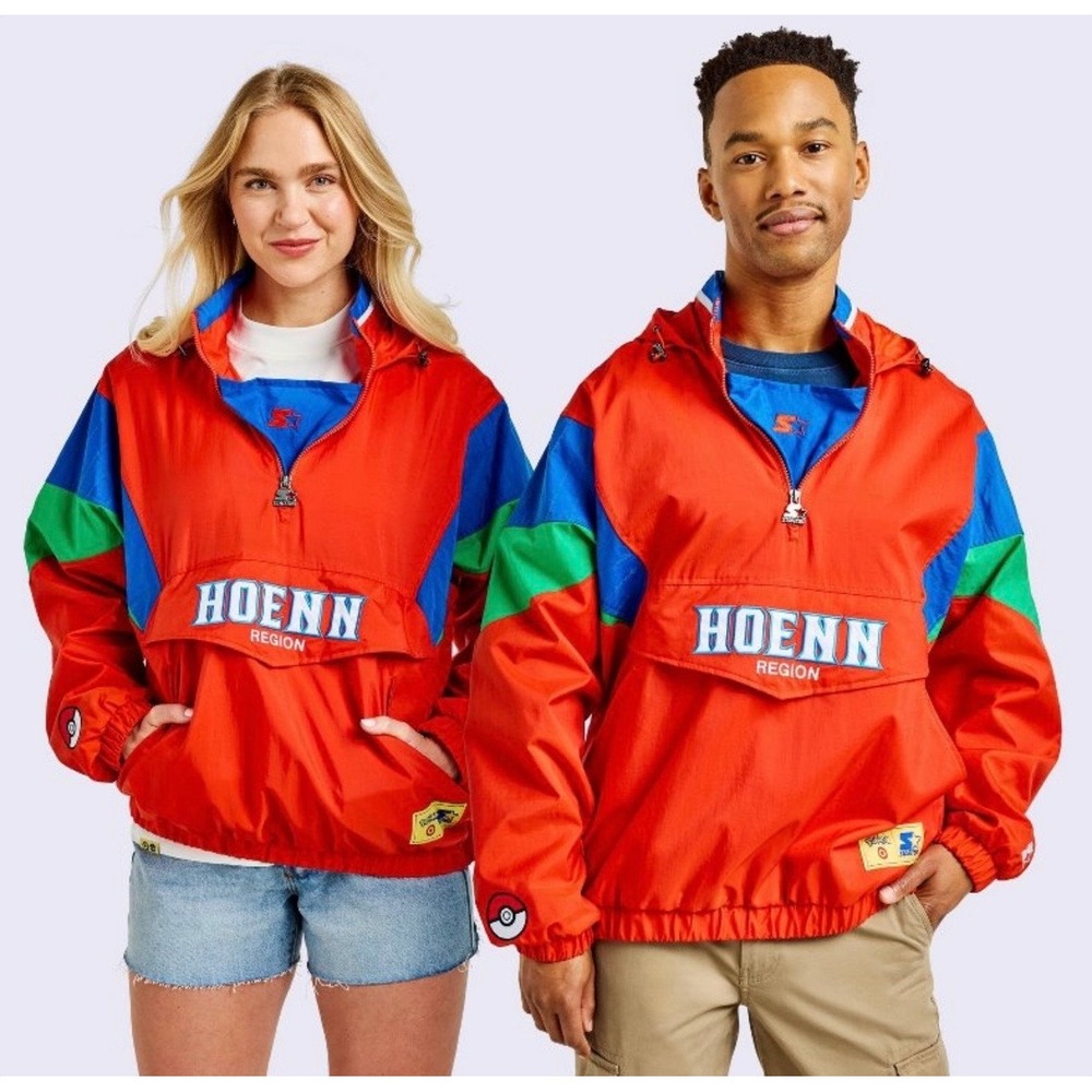 Starter Pokemon Hoenn Region Windbreaker Orange Colorblock Jacket Mens S
